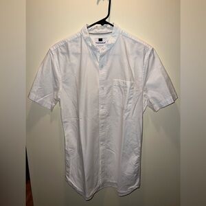 TOPMAN Collarless Short Sleeve Button Down Shirt, Size M, White